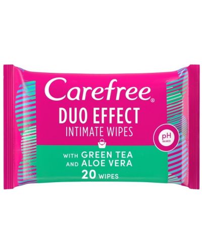 Интимни кърпички Carefree - С алое и зелен чай, 20 броя - 1