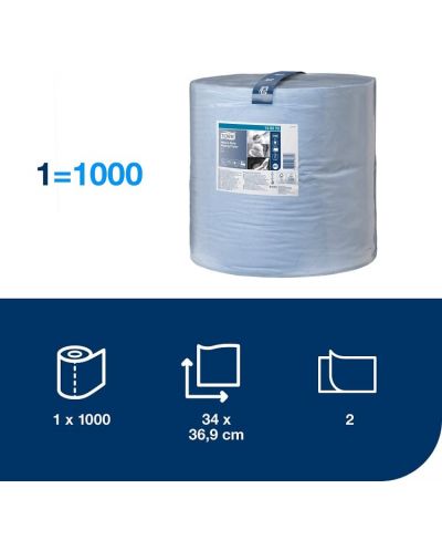 Индустриална хартия на ролка Tork - Heavy-Duty Wiping Paper, W1, 1 х 1000 къса, синя - 2