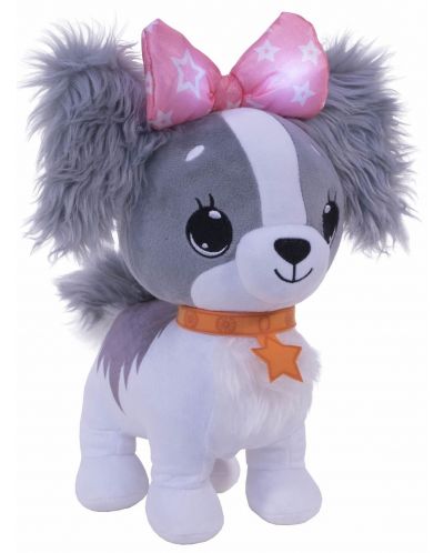 Интерактивна играчка Chippo Toys Wish Me - Пазители на детски мечти, Сиво кученце с розова панделка