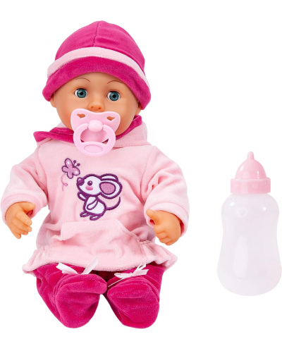 Интерактивна кукла Bayer First Words Baby - Розова рокля с мишле, 38 cm - 1
