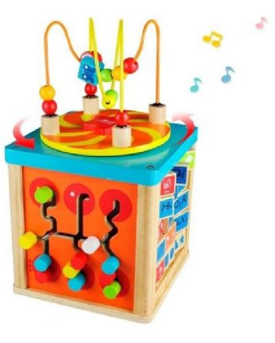 Интерактивна играчка Acool Toy - Музикален дървен образователен куб - 2