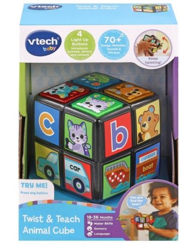 Интерактивна играчка Vtech - Завърти и научи, Куб с животни - 1
