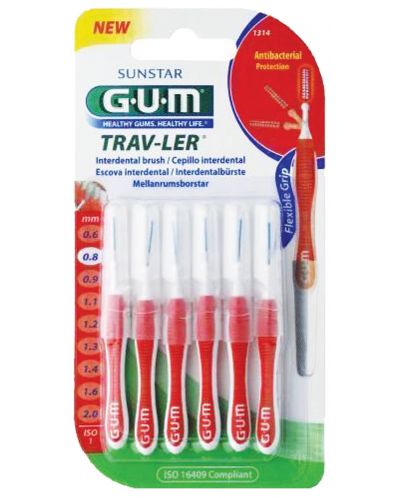 Gum Интердентални четки  Trav-Ler, 0.8 mm, 6 броя - 1