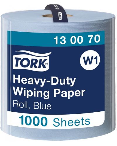 Индустриална хартия на ролка Tork - Heavy-Duty Wiping Paper, W1, 1 х 1000 къса, синя - 1