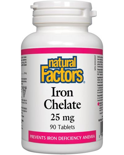 Iron Chelate, 25 mg, 90 таблетки, Natural Factors - 1