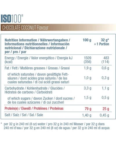 ISO 100, шоколадов кокос, 932 g, Dymatize - 3