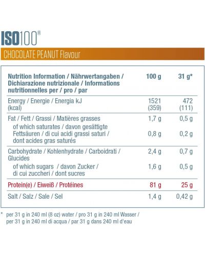 ISO 100, chocolate peanut, 932 g, Dymatize - 3