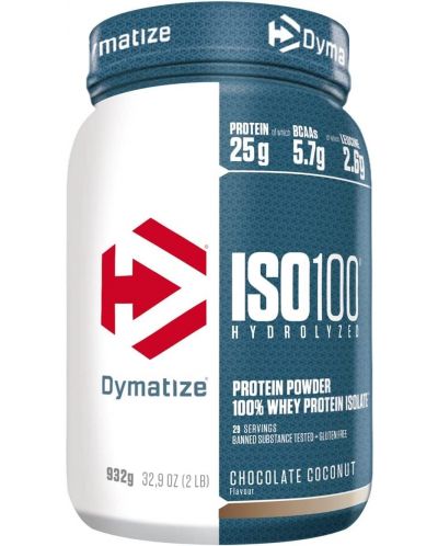 ISO 100, шоколадов кокос, 932 g, Dymatize - 1