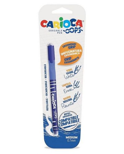 Изтриваща се химикалка с гума Carioca Oops - Синя - 1