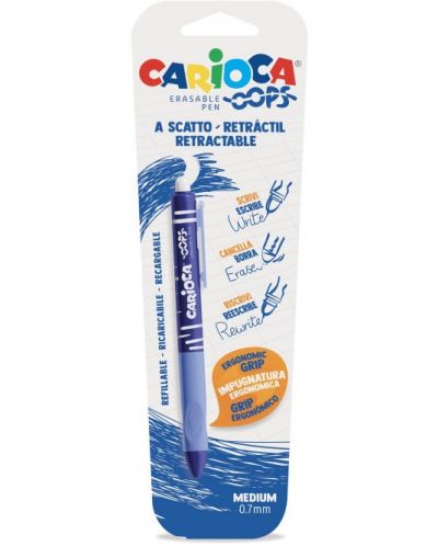 Изтриваща се химикалка с гума Carioca Oops - Синя, с клик механизъм - 1