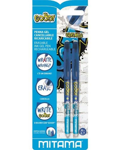 Изтриваеми химикалки с гумичка Mitama - Goody, 2 броя, сини - 1