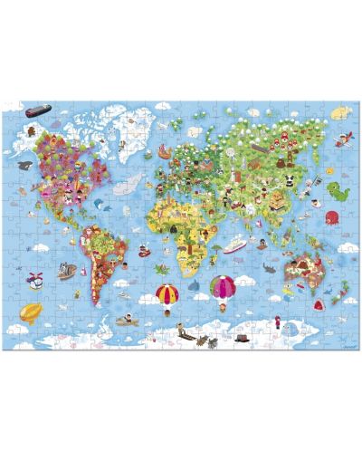 Детски гигантски пъзел Janod - Карта на света, в куфар - 2