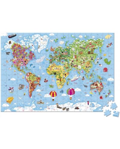 Детски гигантски пъзел Janod - Карта на света, в куфар - 3