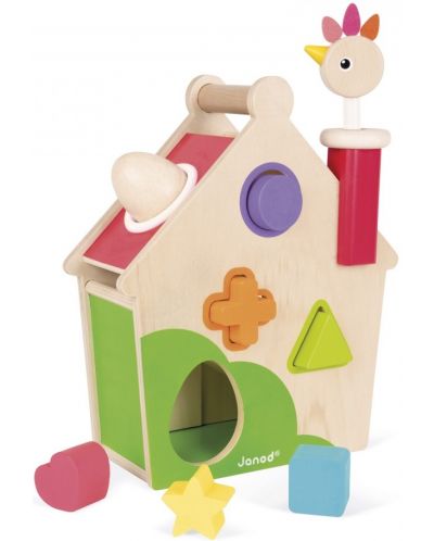 Дървена играчка за сортиране Janod - Къща с пиле - 4