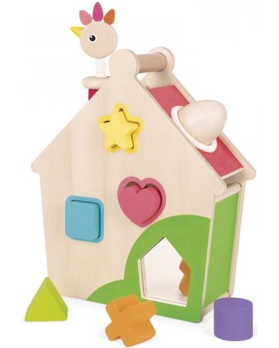 Дървена играчка за сортиране Janod - Къща с пиле - 3