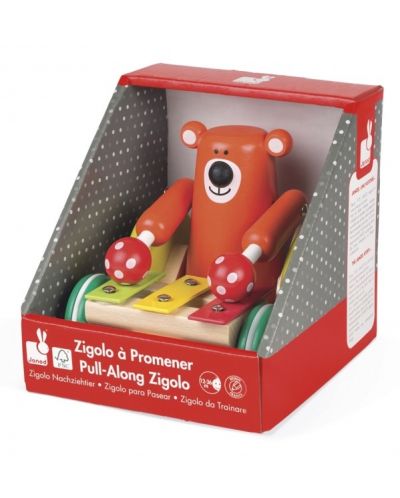 Дървена играчка за дърпане Janod - Мечка с ксилофон - 1