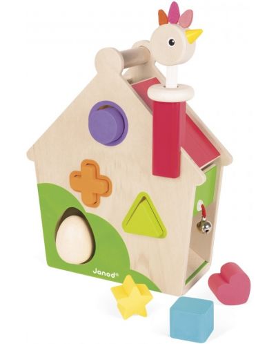 Дървена играчка за сортиране Janod - Къща с пиле - 5