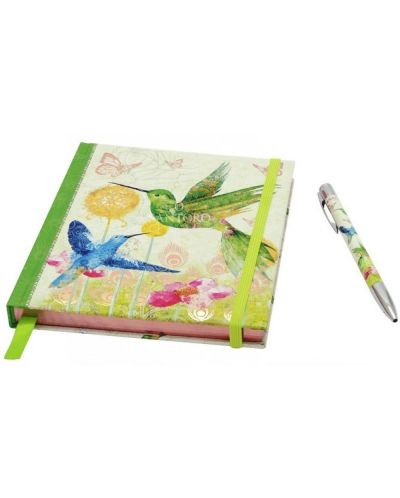 Бележник с ластик и химикалка Santoro - Hummingbirds - 1