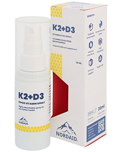K2 + D3 Спрей за уста, мента, 30 ml, Nordaid - 1
