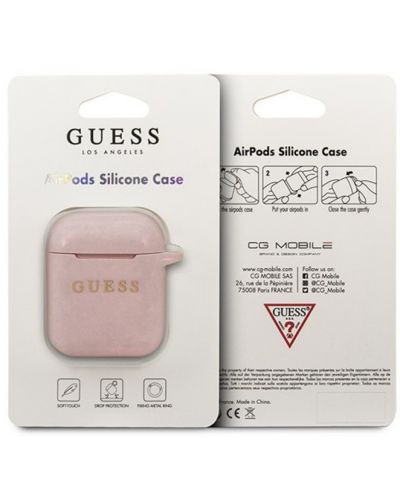 Калъф за слушалки Guess - Silicone, AirPods 1/2, розов - 2