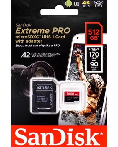 Карта памет SanDisk - Extreme PRO, 512GB, microSDXC, Class10 + адаптер - 5