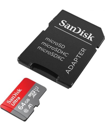 Карта памет SanDisk - Ultra, 64GB, microSDXC, Class10 + адаптер - 1