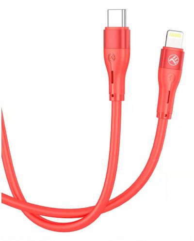 Кабел Tellur - Silicone, USB-C/Lightning, 1 m, червен - 2