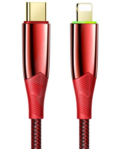 Кабел Xmart - Shark, Lightning/USB-C, 1.2 m, червен - 1