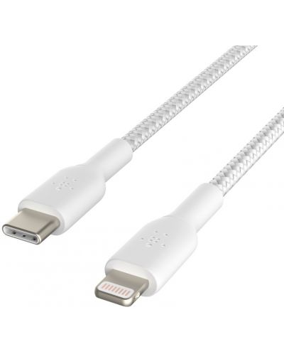 Кабел Belkin - CAA004bt1MWH, Lightning/USB-C, 1 m, бял - 2