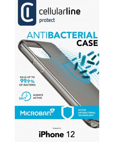 Калъф Cellularline - Microban Antibacterial, iPhone 12 mini, черен - 2
