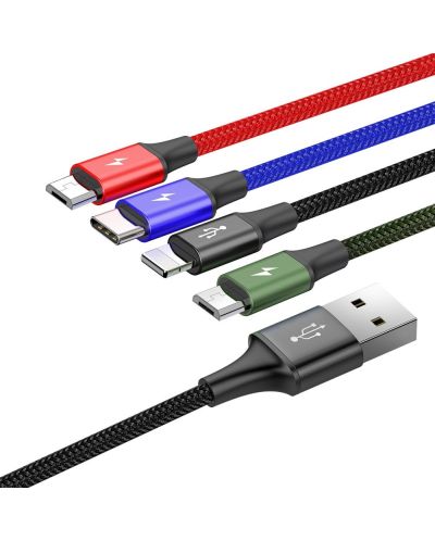 Kабел Baseus - 4 в 1, USB-А/USB-C/Lightning/2x Micro USB, 1.2 m, черен - 2