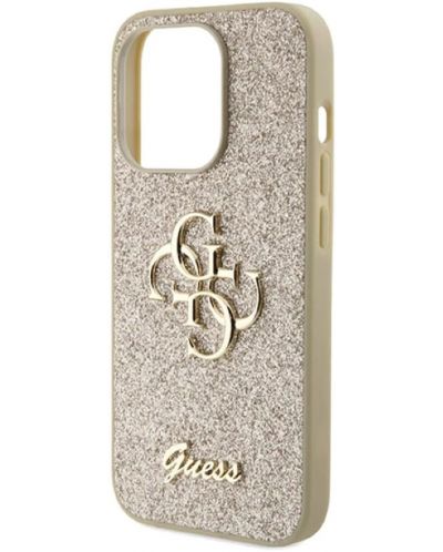 Калъф Guess - Fixed Glitter 4G Metal Logo, iPhone 15 Pro Max, златист - 4