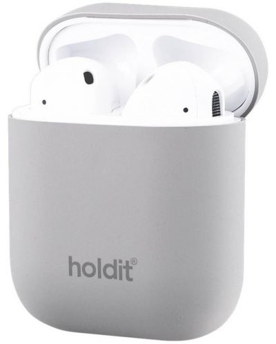Калъф за слушалки Holdit - Silicone, AirPods 1/2, сив - 2