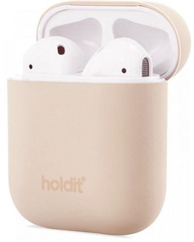 Калъф за слушалки Holdit - Silicone, AirPods 1/2, светлобежов - 2