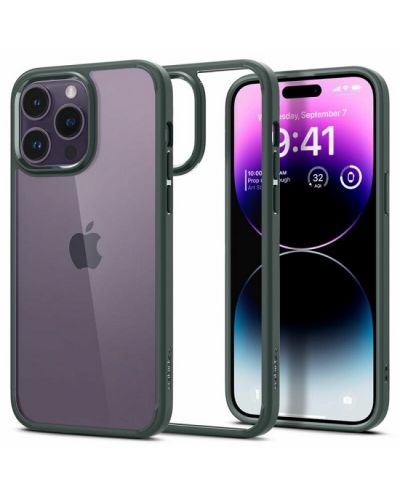 Калъф Spigen - Ultra Hybrid, iPhone 14 Pro Max, прозрачен/зелен - 1