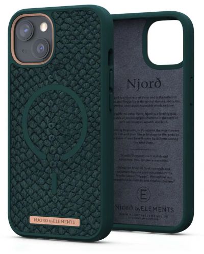 Калъф Njord - Salmon Leather MagSafe, iPhone 14 Plus, зелен - 3