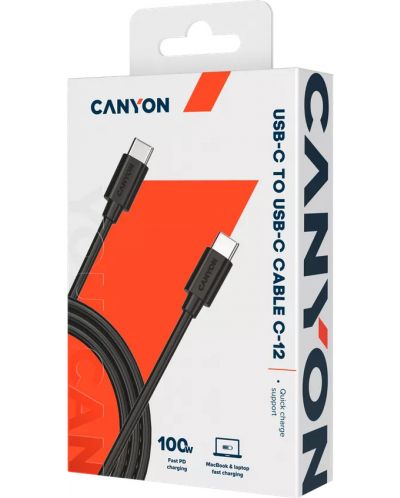 Кабел Canyon - CNS-USBC12B, USB-C/USB-C, 2 m, черен - 2