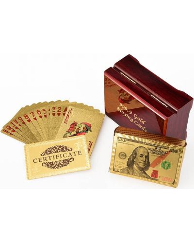 Карти за игра със златно покритие в дървена кутия - 1