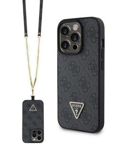Калъф Guess - Strass Triangle Metal Logo, iPhone 15 Pro Max, черен - 1
