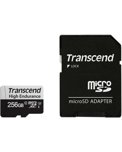 Карта памет Transcend - High Endurance, 256GB, microSDXC + адаптер - 1