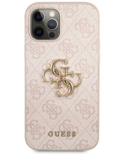 Калъф Guess - PU 4G Metal Logo Case, iPhone 12/12 Pro, розов - 1