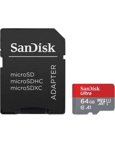 Карта памет SanDisk - Ultra, 64GB, microSDXC, Class10 + адаптер - 1