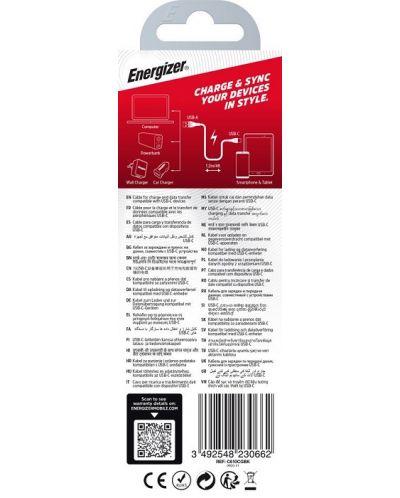 Кабел Energizer - C610CGBK, USB-A/USB-C, 1.2 m, черен/сив - 8