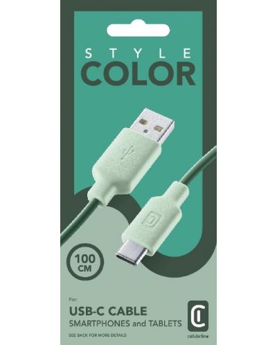 Кабел Cellularline - 9146, USB-A/USB-C, 1 m, зелен - 2
