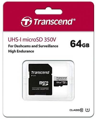 Карта памет Transcend - High Endurance, 64GB, microSD U1 + адаптер - 2