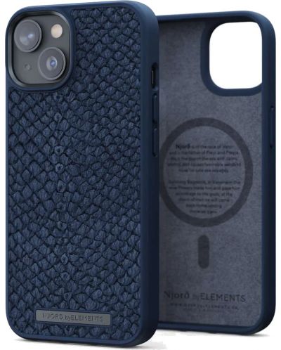 Калъф Njord - Salmon Leather MagSafe, iPhone 14 Plus, син - 4