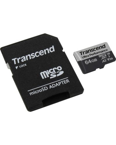 Карта памет Тranscend - Ultra Performance, 64GB, microSD + адаптер - 2