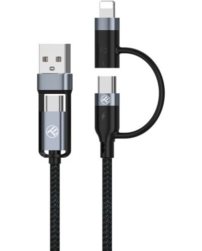 Кабел Tellur - TLL155411, USB-A/USB-C + USB-C/Lightning, 1 m, черен - 1