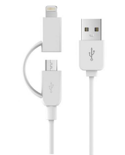 Кабел Devia - 2 в 1, USB-A/Micro USB/Lightning, 1 m, бял - 3
