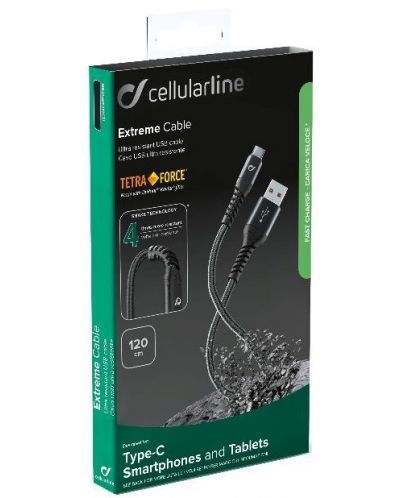 Кабел Cellularline - Tetra Force, USB-A/USB-C, 1.2 m, черен - 4